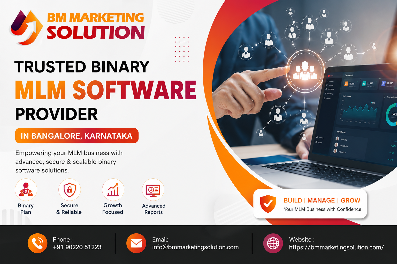 Trusted Binary MLM Software Provider in Bangalore by BM Marketing Solution offering secure and customizable MLM software solutions.