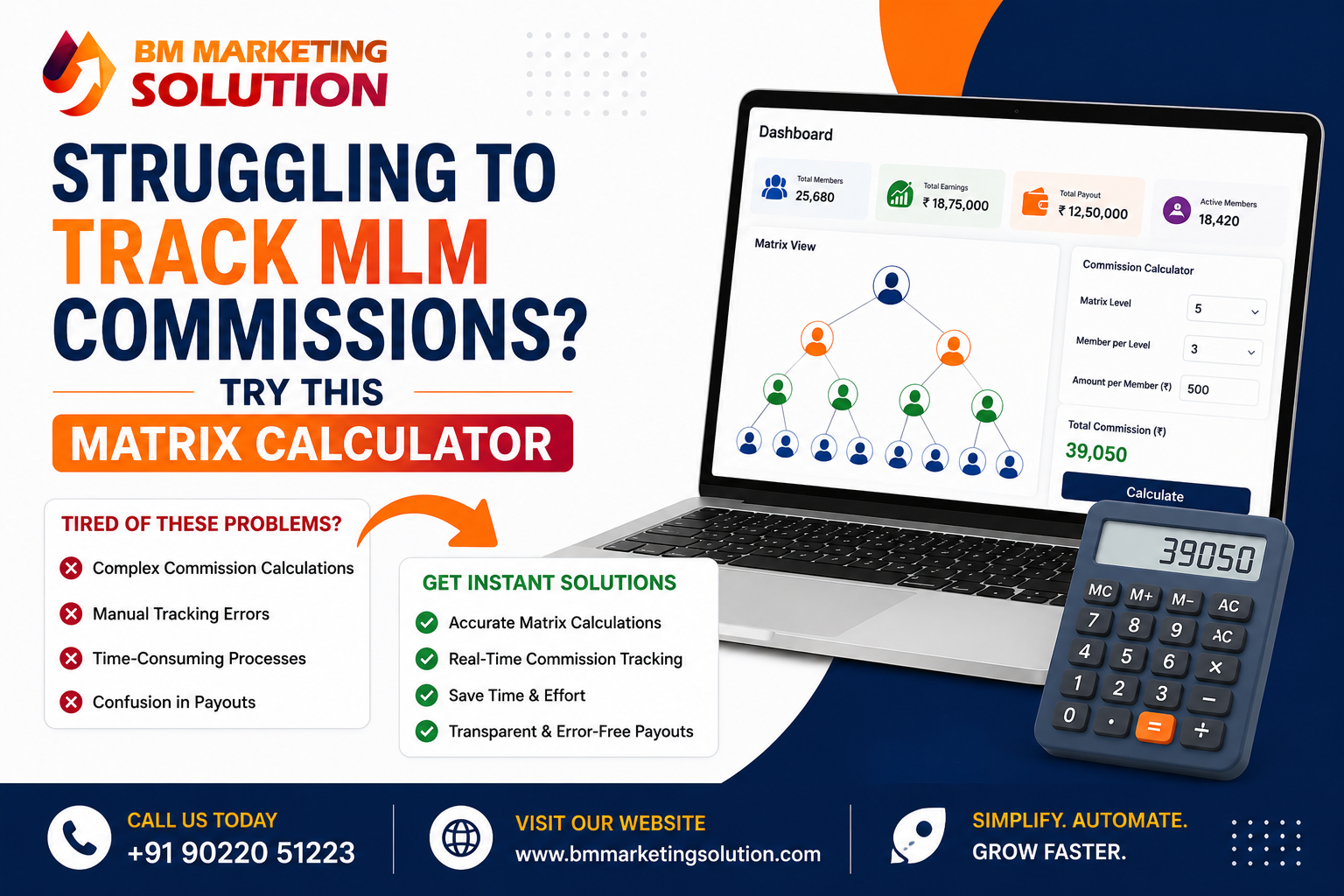 Matrix MLM Calculator for accurate commission tracking and Matrix compensation plan calculation