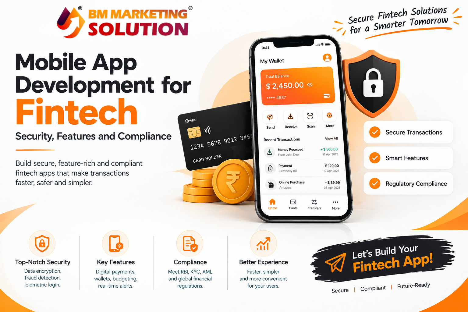 Fintech mobile app development with secure payment features and financial app interface
